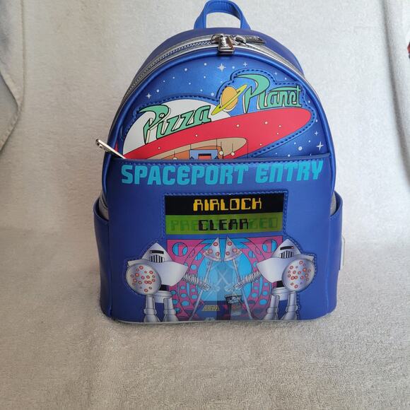 Loungefly Pixar Toy Story Pizza Planet Space Entry Mini Backpack Blue NWT - Picture 1 of 10